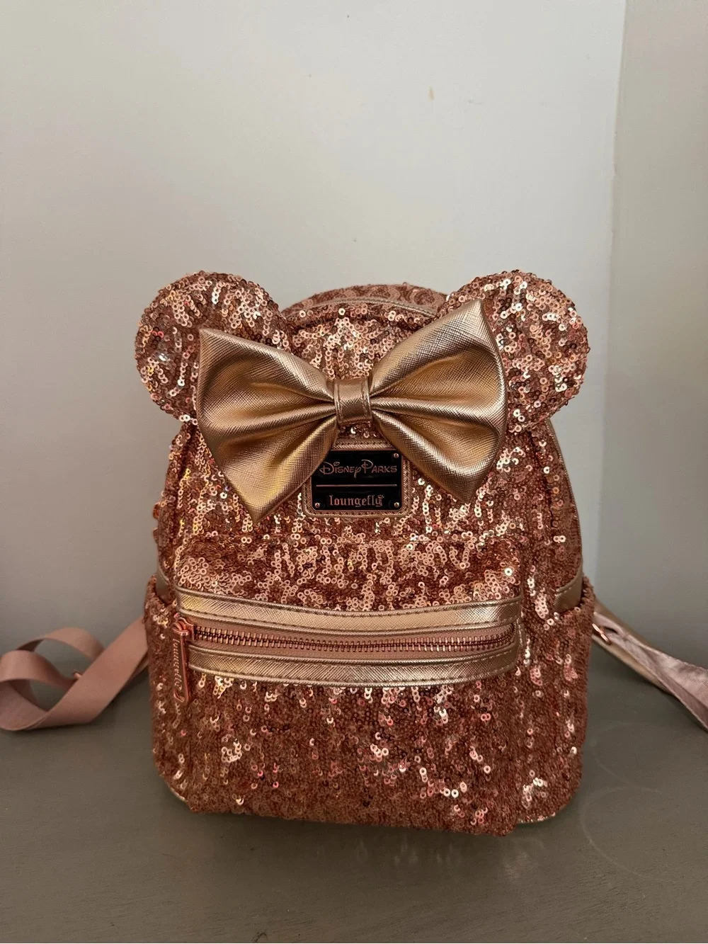 Loungefly Rose Gold Sequin Minnie Ear Mini Backpack